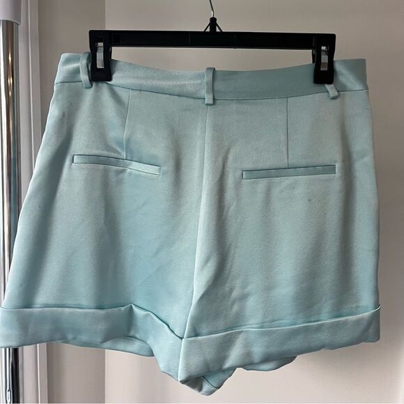 Alice and Olivia Corny Pleated Satin-Feel Shorts in Powder Blue NWT - Picture 7 of 7